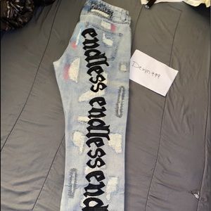Vlone x Endless distressed and embroidered denim